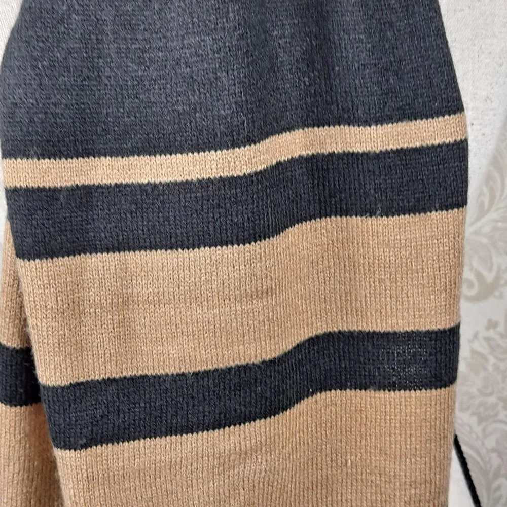 Caramel and Black Striped Knit Oblong Scarf EUC
